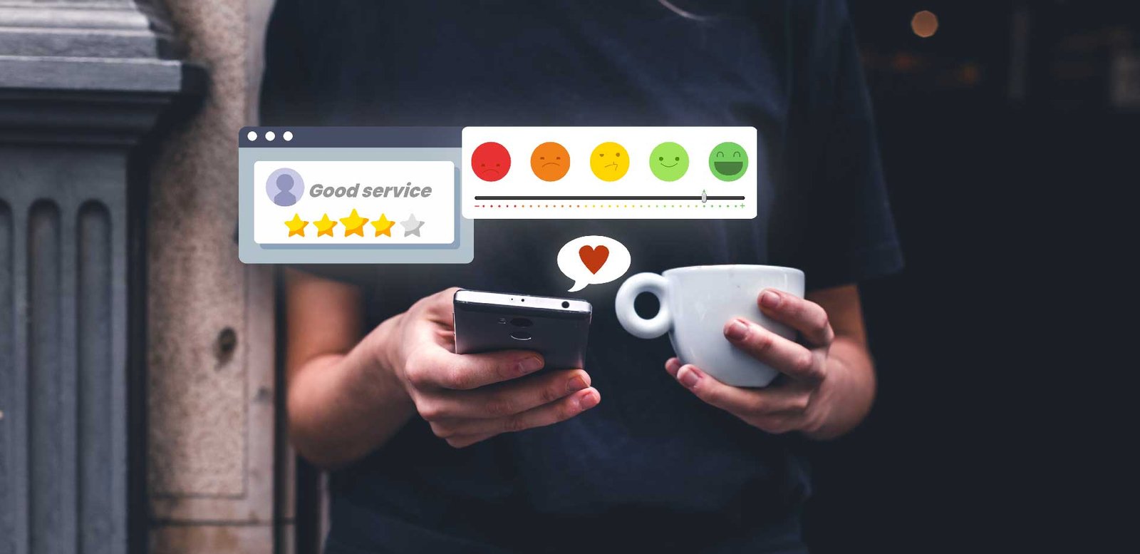 Photo représentant une personne attribuant des étoiles de notation et exprimant sur internet de la satisfaction par rapport à un produit ou service, ce qui va aider l'entreprise concernée à améliorer la notoriété de sa marque et augmenter ses ventes.