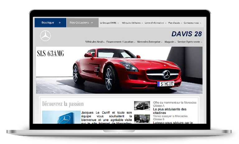 Site Agent Concession Automobile Exemple de web design et réalisation de site internet pour Concession Automobile ou Moto avec boutique en ligne, liste vo, prise de rendez-vous en ligne.