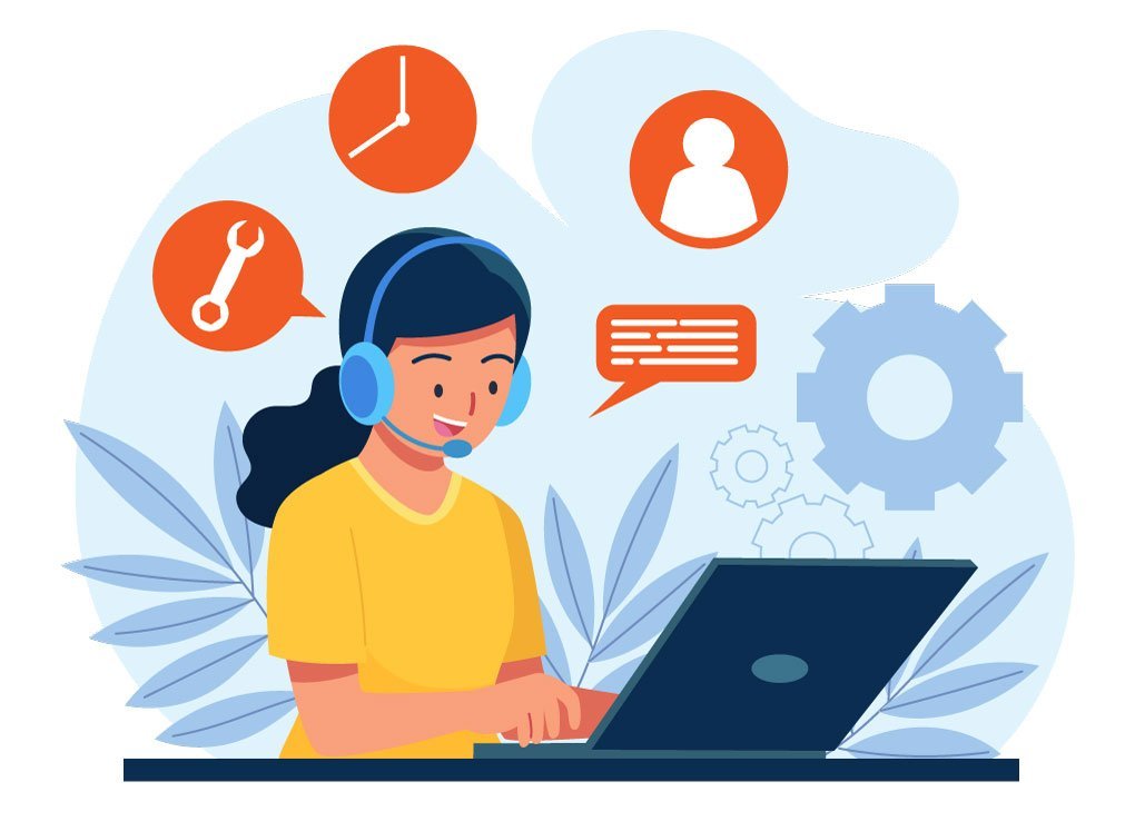 Illustration représentant l'opératrice d'un service de chat en ligne, élément important de la stratégie d'engagement sur un site web.