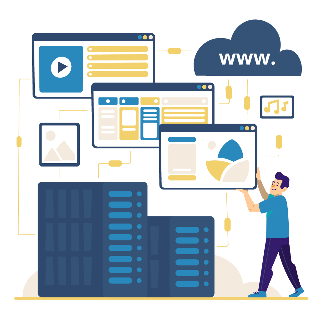 Illustration représentant des serveurs dans un centre d'hébergement de sites web